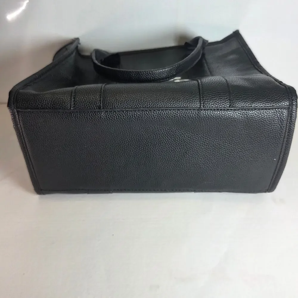 The Tote Bag Black Pebbled Faux Leather Shoulder Bag Medium Top Handle Purse - Picture 4 of 4